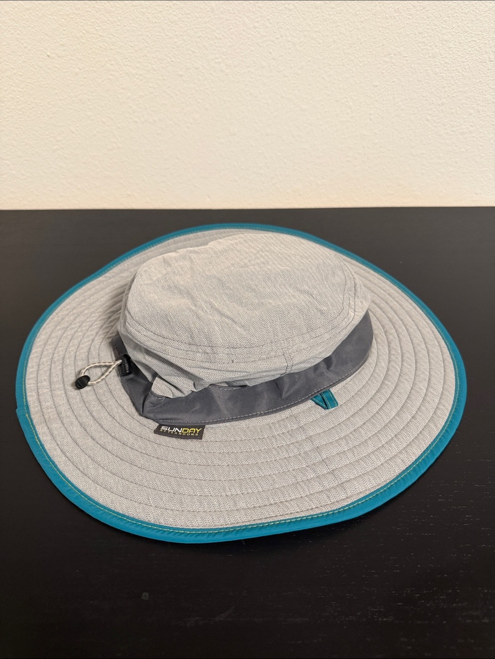 Sun Hat with Teal Trim - Lightweight Gray Wide-Brim Hat